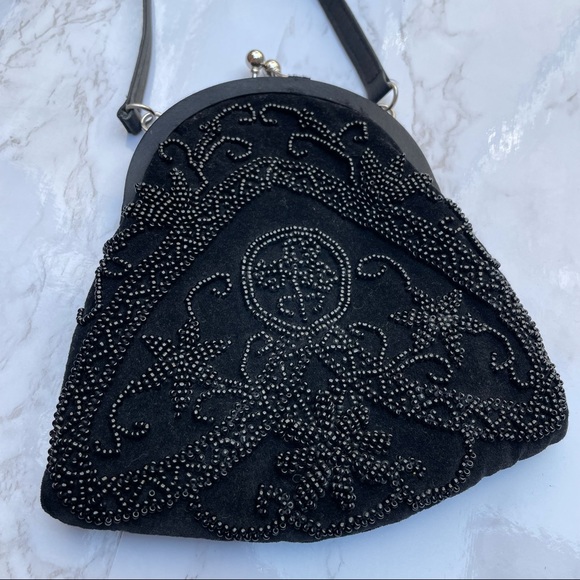 Vintage beaded handbag black mini bag - Picture 2 of 6
